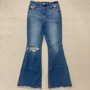American Eagle Flare Jeans Womens 10 Long 30x32 Curvy Super Hi Rise Frayed Denim